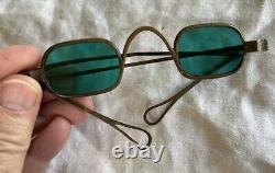 RARE ANTIQUE Civil War Era Green Glass Spectacles 1860s Folding Lens Brass