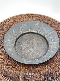 RARE Antique Swedish Heavy Metal Zodiac Astrological Decorative Bowl/Dish /pla