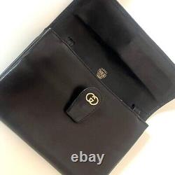 RARE Gucci Old GG Logo Interlocking Metal Clutch Bag Leather Black Vintage