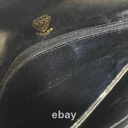 RARE Gucci Old GG Logo Interlocking Metal Clutch Bag Leather Black Vintage