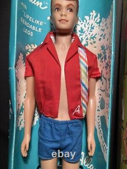 RARE VHTF Vintage Barbie Ken ALLAN Bend Leg Doll withbox/stand/swimsuit/sandals