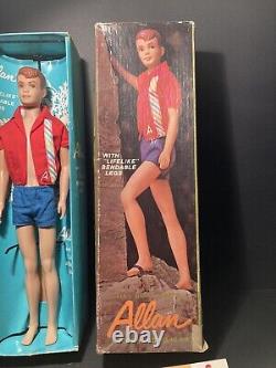 RARE VHTF Vintage Barbie Ken ALLAN Bend Leg Doll withbox/stand/swimsuit/sandals