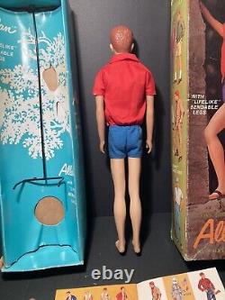 RARE VHTF Vintage Barbie Ken ALLAN Bend Leg Doll withbox/stand/swimsuit/sandals