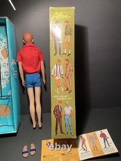 RARE VHTF Vintage Barbie Ken ALLAN Bend Leg Doll withbox/stand/swimsuit/sandals