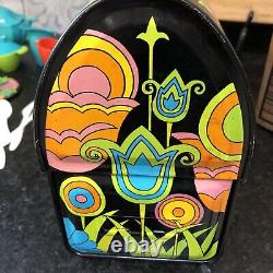 RARE VINTAGE 1962 Ohio Art Metal Dome Lunch Box Pail in Mod Tulips w accessories