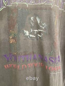 RARE VTG 90s 1995 MEGADETH YOUTHANASIA ROCK METAL faded metallica fog T-SHIRT XL