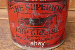 RARE Vintage 1910s/1920s Galena SUPERIOR CUP GREASE 3lb Metal Grease Oil Can