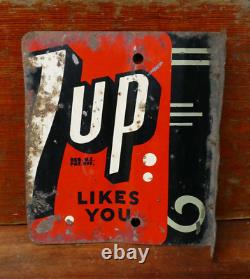 RARE Vintage 1940s Original 7up Likes You SODA POP Metal Advertising FLANGE SIGN