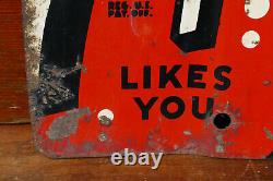 RARE Vintage 1940s Original 7up Likes You SODA POP Metal Advertising FLANGE SIGN
