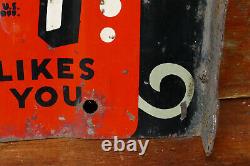 RARE Vintage 1940s Original 7up Likes You SODA POP Metal Advertising FLANGE SIGN