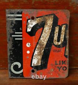 RARE Vintage 1940s Original 7up Likes You SODA POP Metal Advertising FLANGE SIGN