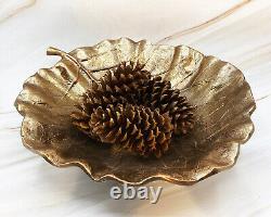 RARE Vintage Cast Metal Leaf Bowl Brass Bronze Tone Finish Mid Century Modern