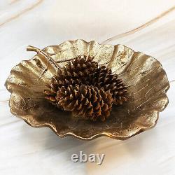 RARE Vintage Cast Metal Leaf Bowl Brass Bronze Tone Finish Mid Century Modern