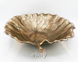 RARE Vintage Cast Metal Leaf Bowl Brass Bronze Tone Finish Mid Century Modern