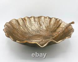 RARE Vintage Cast Metal Leaf Bowl Brass Bronze Tone Finish Mid Century Modern
