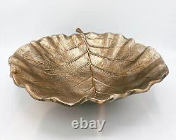 RARE Vintage Cast Metal Leaf Bowl Brass Bronze Tone Finish Mid Century Modern