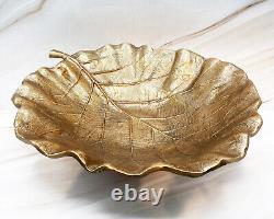 RARE Vintage Cast Metal Leaf Bowl Brass Bronze Tone Finish Mid Century Modern