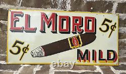RARE Vintage EL MORO 5 Cent Mild Cigar Tobacco Metal Tin Embossed Sign Antique