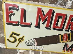 RARE Vintage EL MORO 5 Cent Mild Cigar Tobacco Metal Tin Embossed Sign Antique