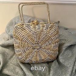 RARE Vintage Gold & Silver Koret Purse Woven Metal Basket Made In Italy 1960s