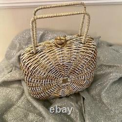 RARE Vintage Gold & Silver Koret Purse Woven Metal Basket Made In Italy 1960s