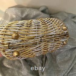 RARE Vintage Gold & Silver Koret Purse Woven Metal Basket Made In Italy 1960s