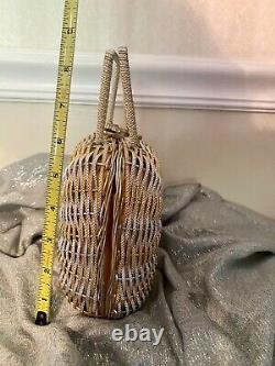 RARE Vintage Gold & Silver Koret Purse Woven Metal Basket Made In Italy 1960s