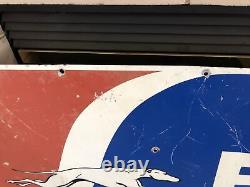 RARE Vintage Greyhound Bus Lines Metal Double Sided Advertising Sign 24 X 48