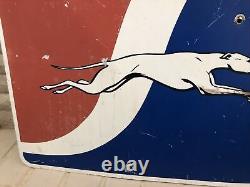 RARE Vintage Greyhound Bus Lines Metal Double Sided Advertising Sign 24 X 48