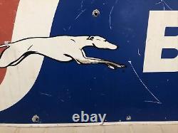 RARE Vintage Greyhound Bus Lines Metal Double Sided Advertising Sign 24 X 48