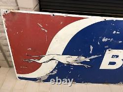 RARE Vintage Greyhound Bus Lines Metal Double Sided Advertising Sign 24 X 48