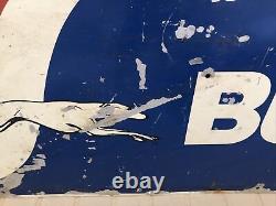 RARE Vintage Greyhound Bus Lines Metal Double Sided Advertising Sign 24 X 48
