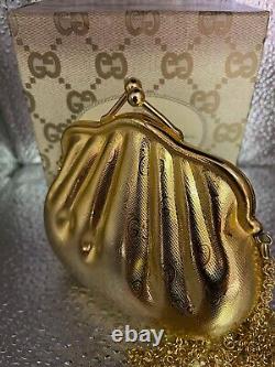 RARE Vintage Gucci GG Metal Minaudiere Shell Gold Evening Bag With Box