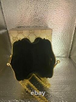 RARE Vintage Gucci GG Metal Minaudiere Shell Gold Evening Bag With Box