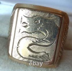 RARE Vintage Jewelery metal bronze size 11 Ring Signet dragon