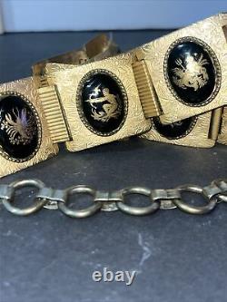 RARE! Vintage Metal 12 Astrology Zodiac Deco Nouveau Style Chain Link Belt