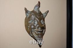 RARE Vintage Metal Devil Mask Brass/Bronze Jester Satan Demon Poker Statue