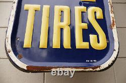 RARE Vintage Original 1950 US ROYAL TIRES Dealer Embossed Vertical Metal Sign