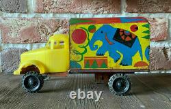 RARE Vintage Pressed Steel Metal Mechanical ZOO Truck Russian Soviet Toy USSR