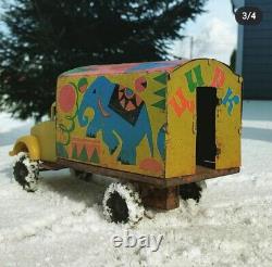 RARE Vintage Pressed Steel Metal Mechanical ZOO Truck Russian Soviet Toy USSR