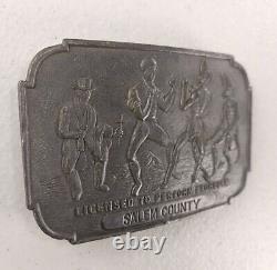 RARE Vintage Salem County Occult Belt Buckle Licensed To Perform Exorcism Metal