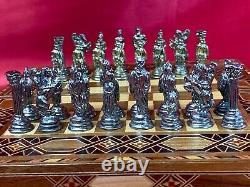 RARE Vintage Soviet Chess TIN INLAY Metal OLD USSR Set Staunton #509