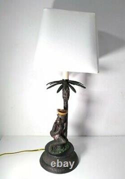 RARE Vintage Table Lamp Palm Tree Sailor Monkey Tropical Metal & Resin Unique