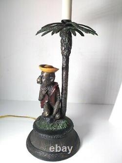 RARE Vintage Table Lamp Palm Tree Sailor Monkey Tropical Metal & Resin Unique