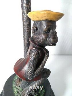 RARE Vintage Table Lamp Palm Tree Sailor Monkey Tropical Metal & Resin Unique