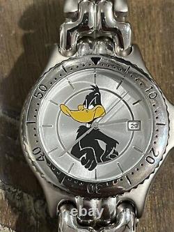 RARE Vintage Warner Bros by Fossil Looney Tunes Daffy Duck Watch Metal Band