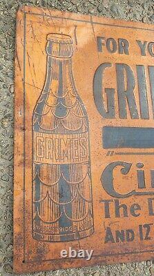 Rare 1930s Vintage Grimes Drinks Metal Sign Cinderella Fairy Soda Arkansas