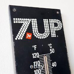 Rare 1970s Vintage 7up THERMOMETER Bubble Logo Black Metal Advertising Sign