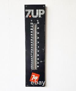 Rare 1970s Vintage 7up THERMOMETER Bubble Logo Black Metal Advertising Sign SODA