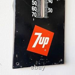 Rare 1970s Vintage 7up THERMOMETER Bubble Logo Black Metal Advertising Sign SODA